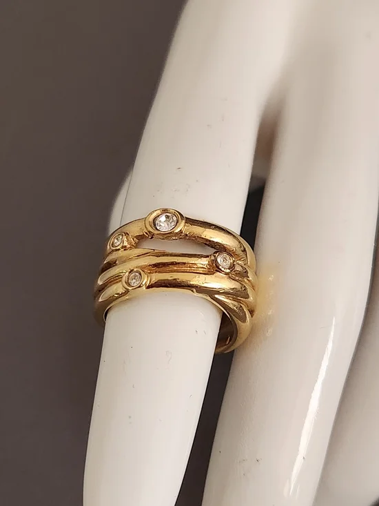 Gold-Tone Multi-Stack Band Ring with Clear Stones