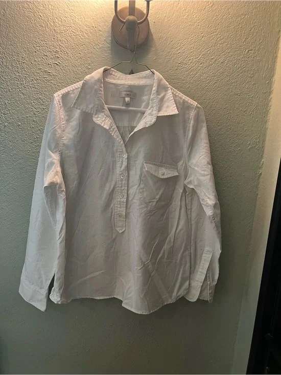 J. Crew White  Cotton Pullover Shirt