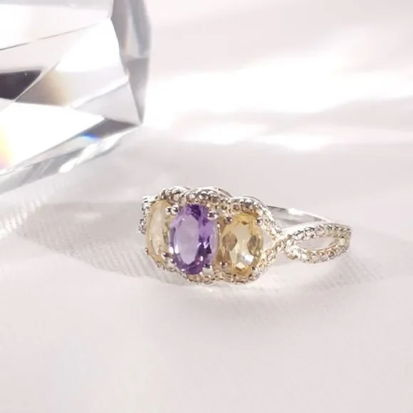Amethyst and Citrine in Sterling Silver Size 8