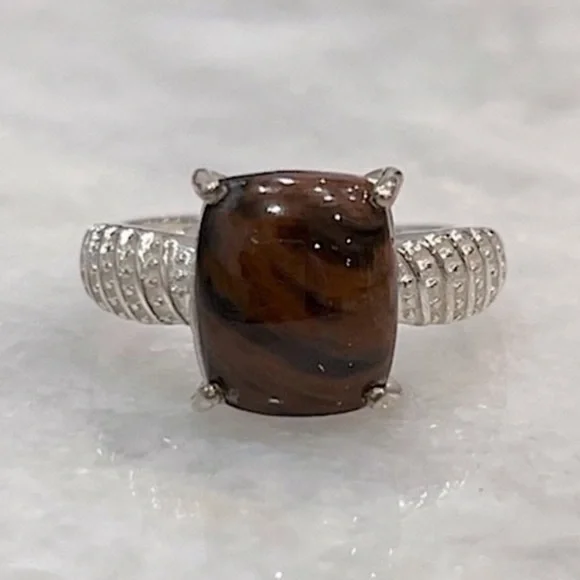 Coffee Obsidian Sterling Silver Ring Sz 8