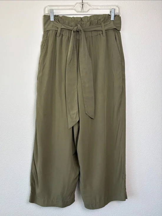 J.Crew Point Sur Olive Green Paperbag Waist Lined Culottes Cropped Pants Sz 6P