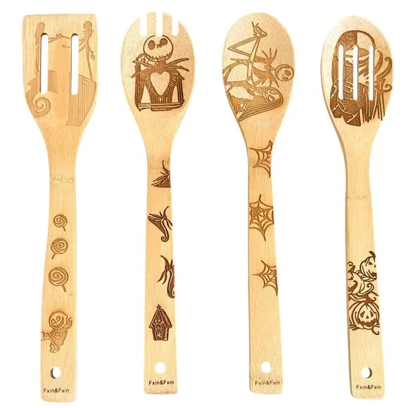 Nightmare Before Christmas Inspired Bamboo Utensil Set 4 Pc Halloween Decor