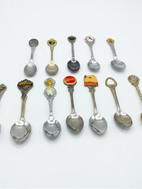Silver Raycliffe Pewter Lot of 13 Souvenir Collectible Spoons, Mixed Designs