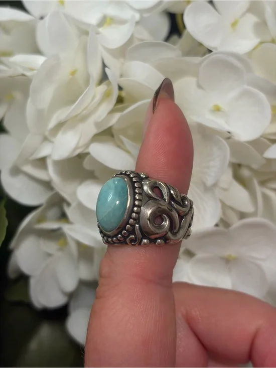 Vintage sterling Silver Larimar Ring Size 8