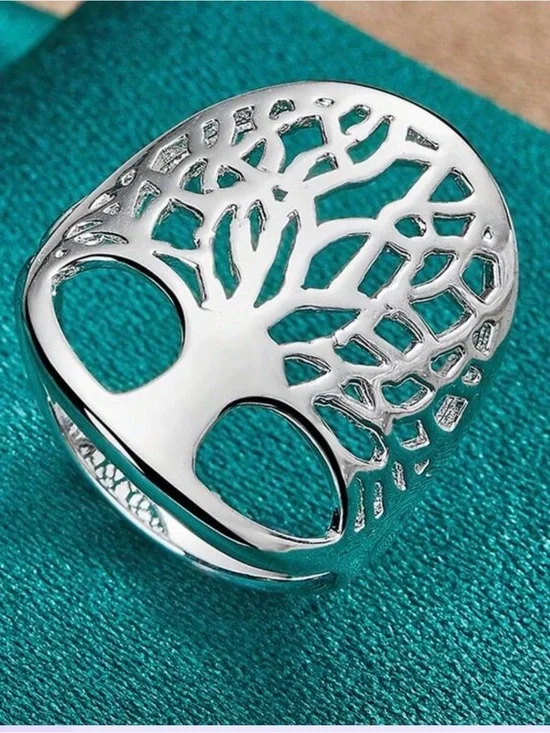Silver plated Tree of Life Cutout Statement Ring - Women's Jewelry