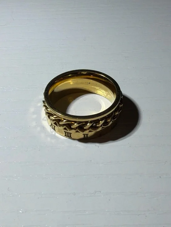 Gold Tone Roman Numeral Chain Spinner Ring