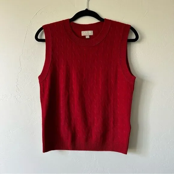 J. Crew Cashmere Cable Knit Sweater Shell Contrast Trim Red Preppy Fisherman