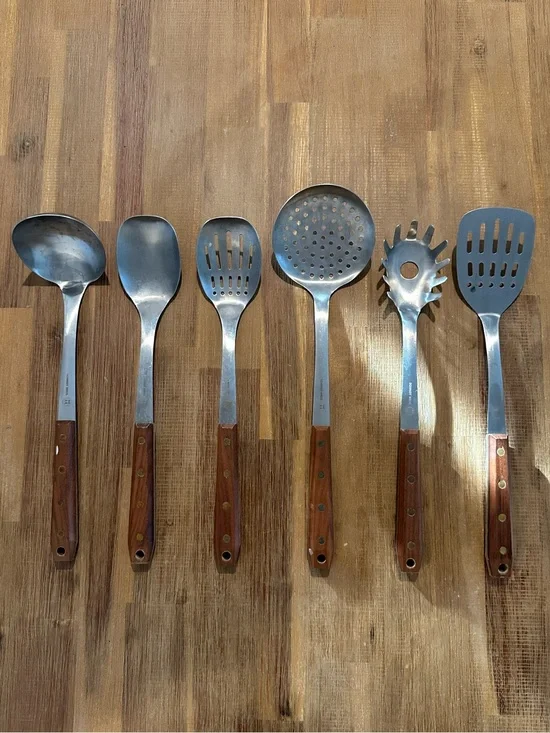Schmidt Brothers Kitchen Cooking Utensils 6 Piece Set - Walnut & Stainless Steel
