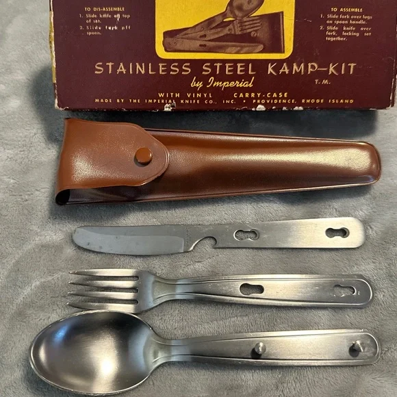 Vintage Stainless Steel Kamp-Kit With Vinyl Carry Case and‎ box, Collectible