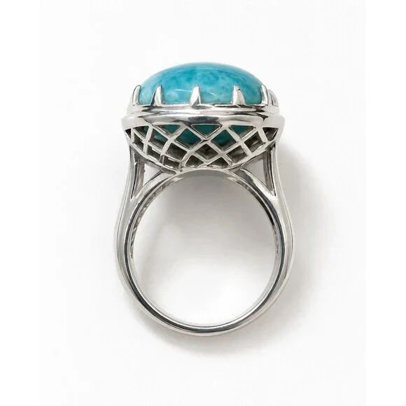 Vintage 925 Sterling Silver Larimar Cabochon Statement Ring Size 10 Taiwan