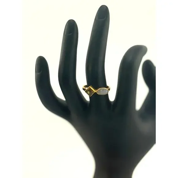 Jane Diaz Gold Plated Double Stone Ring Size 7.75