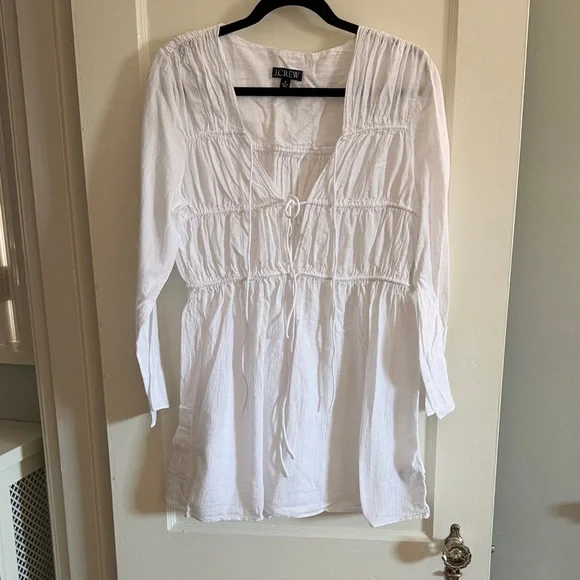 J. Crew White Gauze Peasant Cover-Up Dress