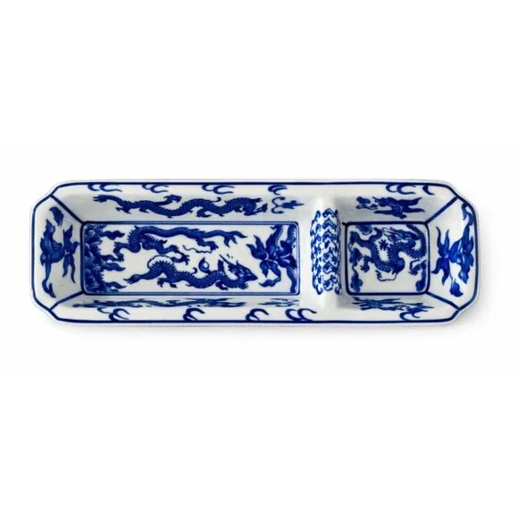 Chinese Porcelain Republic Period Blue & White Dragon Ink Stand / Brush Rest Jin