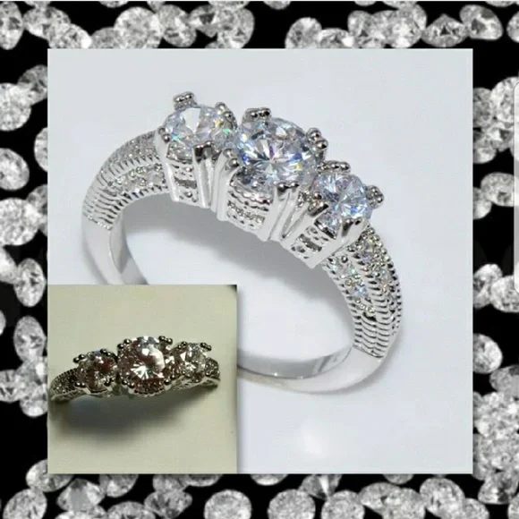 Three-Stone Silver-Tone CZ Engagement