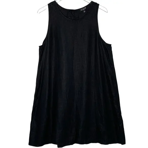 J.Crew Maxine Button Back Dress Linen XL Black A Line Sleeveless Travel Casual