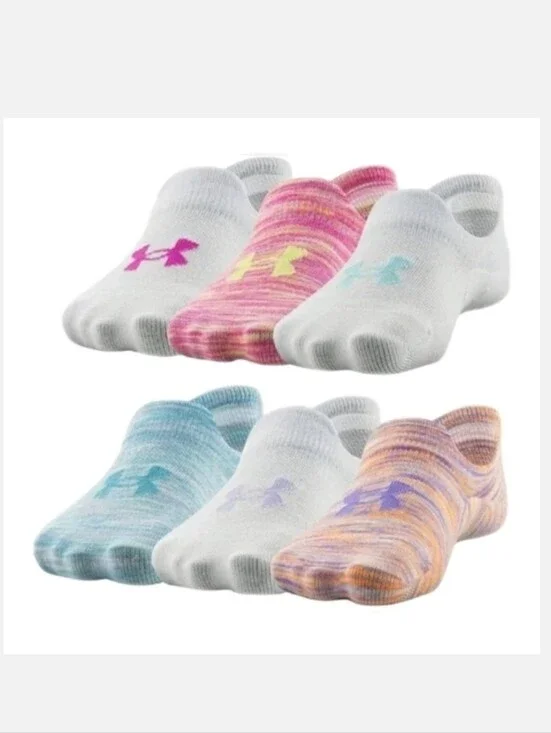 Under Armour Girls Ultra Low Tab Socks 6 pack Multicolored Sz 9-11 Kids NWT $18
