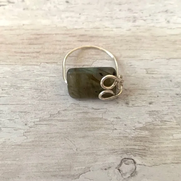 Jade Green Square Gemstone Ring Handmade Jewelry Silver Size 8