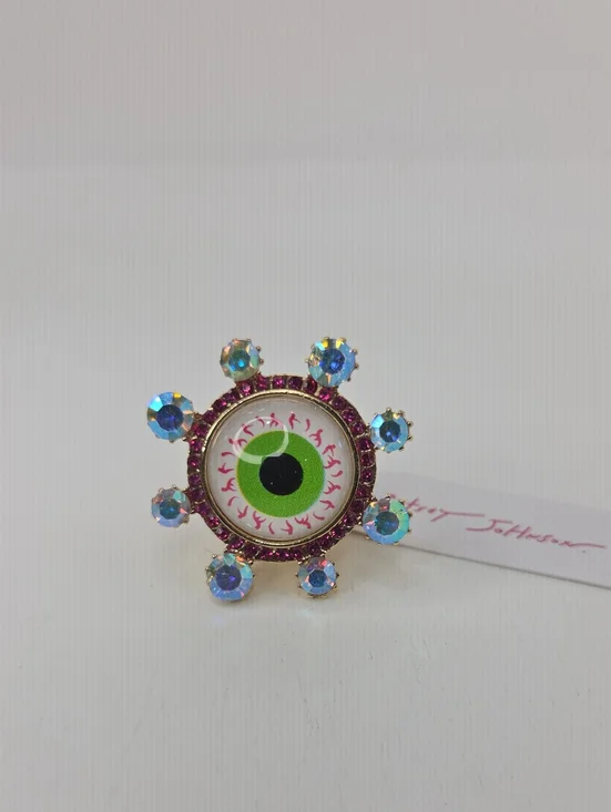 👀▪️Betsey Johnson ▪️Green Adjustable Stretch Eye Ring with Pink and Iridescent