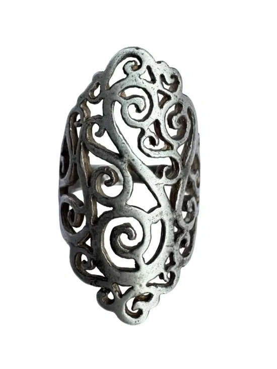 Vintage Sterling Silver 925 Filigree Ring Large Statement Openwork Scroll Size 6