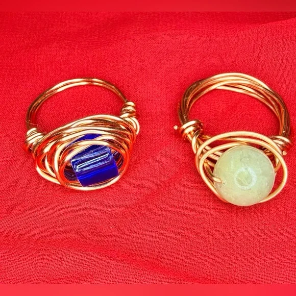 Wire Wrapped Artisan Rings handmade sizes 5.5 and 5 lot of 2