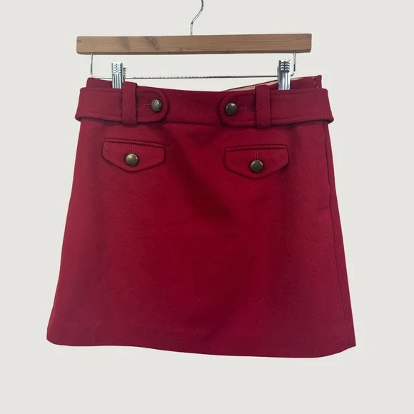 J.Crew Wool Cashmere Blend Mini Skirt Womens Size 2 Red Preppy Academic Holiday