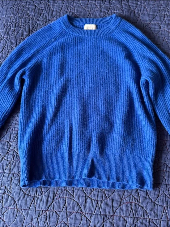 J. Crew 100% Cashmere Blue Ribbed Sweater S