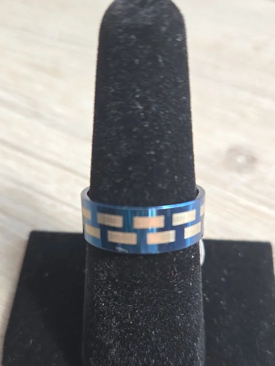 Source Unknown Blue and Gold Men's Titanium Band Ring