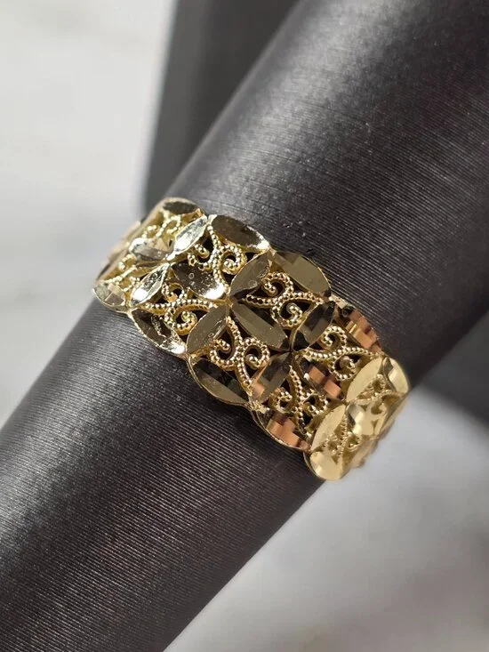 Womens 10K Yellow Gold Modernist Filigree Ring 1.5g E7941