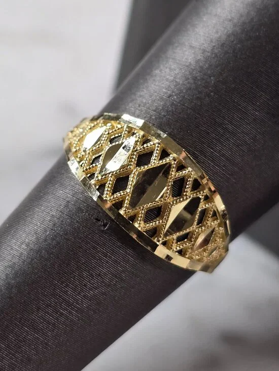 Womens 10K Yellow Gold Modernist Filigree Ring 1.4g E7940