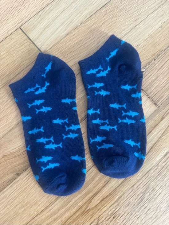 Navy Blue & Light Blue Sharks Low Cut Ankle Socks Boys Size 4-6