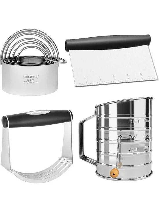4-Piece Professional Baking Set: Pastry Cutter, Dough Blender & Flour Sifter