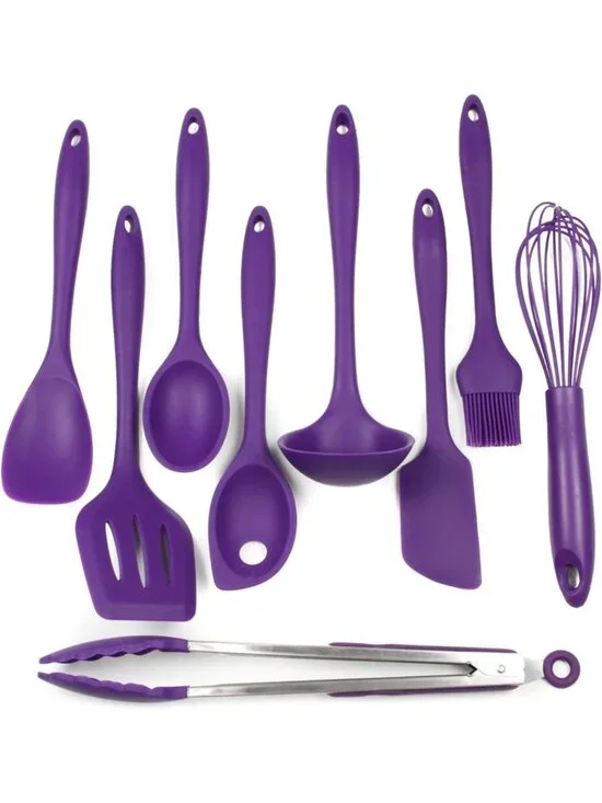 9-Piece Premium Silicone Kitchen Utensil Set - Heat Resistant, Non-Stick, Purple