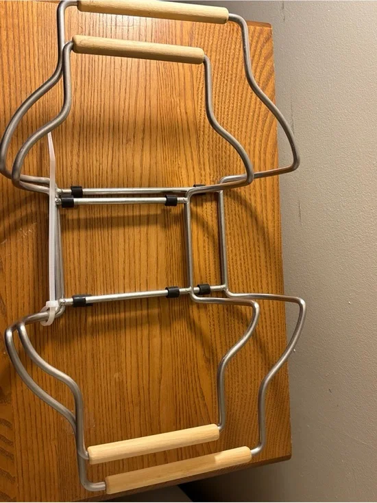 Folding Metal Stand with Wooden Grips - Silver and Light Wood