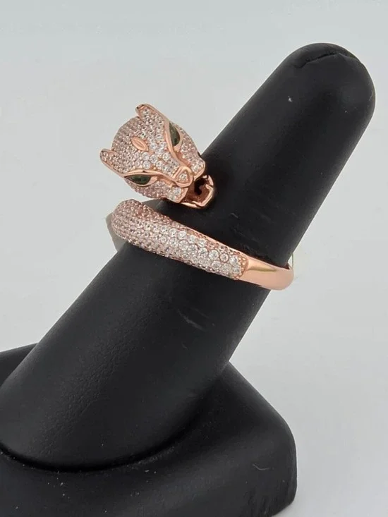 LAST ONE Fierce & Stylish: Panther Ring in 925 Silver with CZ Stones