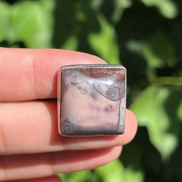 Size 6.75 925 silver plated mookaite square ring‎