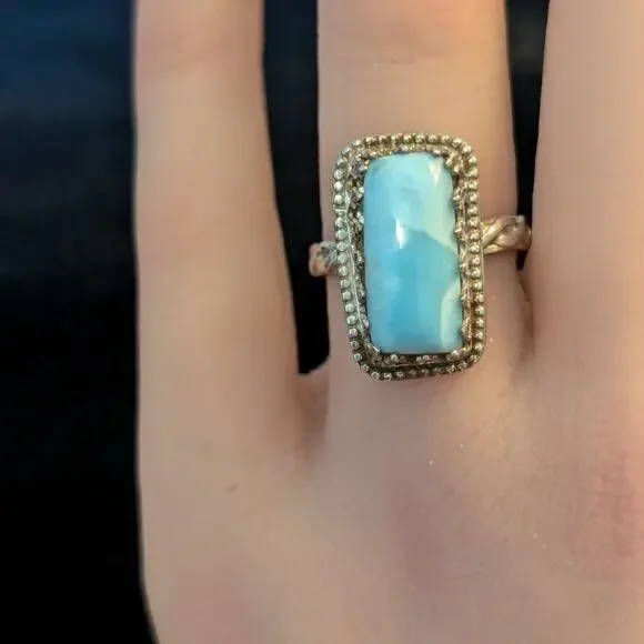 Vintage 925 Sterling Larimar North South Rectangle Marked JSM Ring Size 6.5