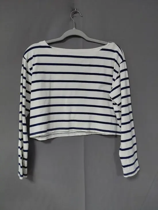 J.Crew Cropped Fit White Boat Neck Striped Breathable T-Shirt Women Size S