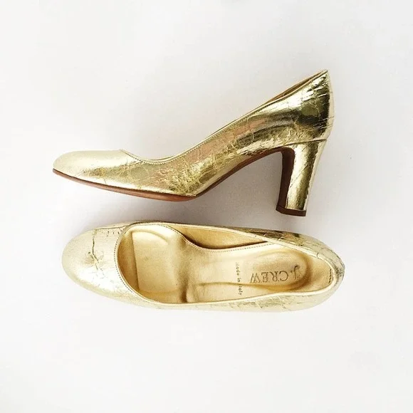 J. Crew Metallic Distressed Gold Pumps Heels 7
