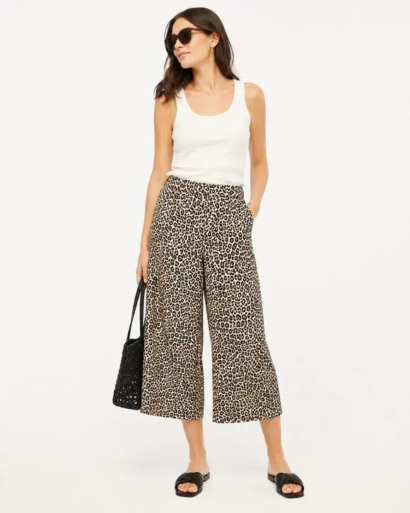 J.Crew Silk Leopard Print Wide Leg Cropped Pants Culottes Women's 12 J5692 EUC