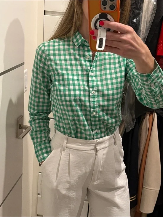 J.Crew cotton, green and white gingham button down XS