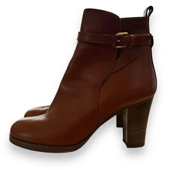 I. Crew Chestnut Leather Block Heel Ankle Boots 28443