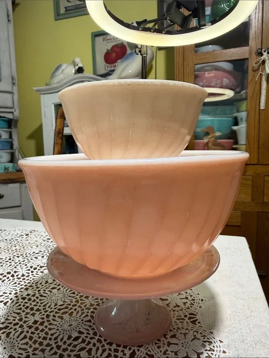 Vintage Fire King Rainbow swirl mixing bowl set of 2