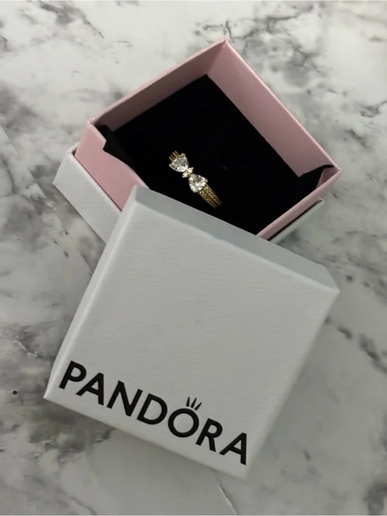 Pandora Gold Bow Ring with Clear Stones