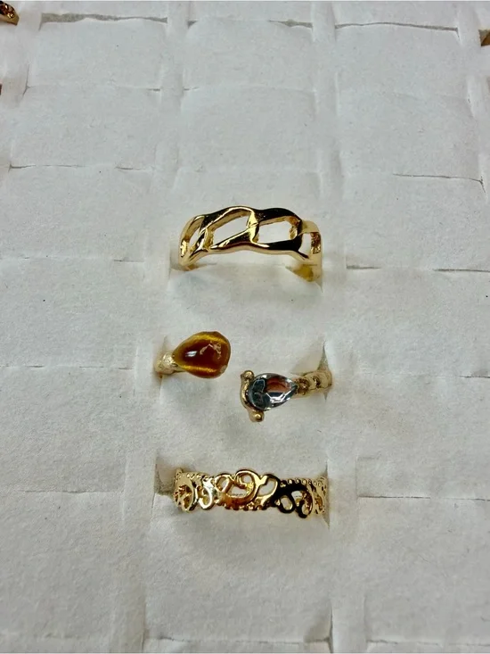Gold-Tone Openwork & Gem Accent Women’s Ring Set