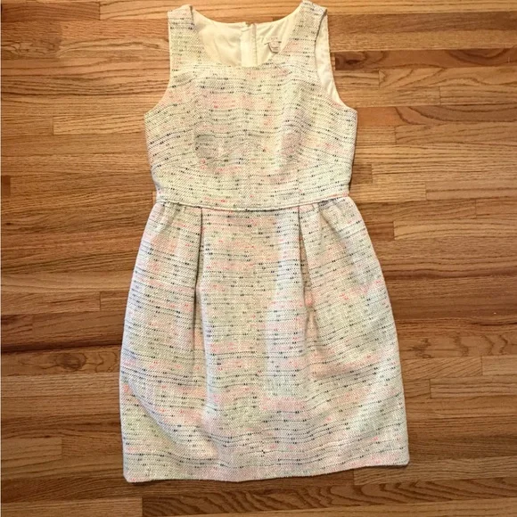 Sleeveless Tweed Shift Dress in Cream with Pastel Speckles