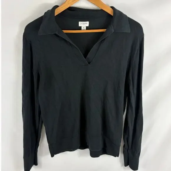 J Crew Black V Neck Collared Long Sleeve Top Size Medium
