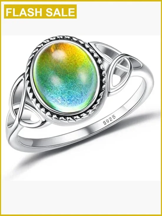 925 Sterling Silver Mood Ring - Oval Solitaire Color Change Ring Vintage Style