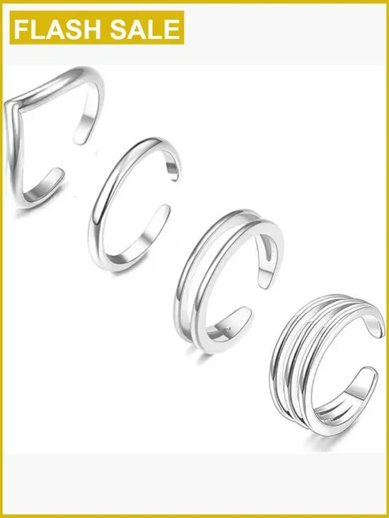 Adjustable Open Toe Rings Set - 14K Gold Plated Stacking Rings for Women Beach