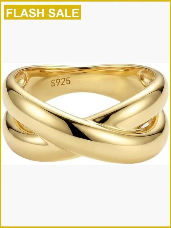 Chunky Intertwined Stackable Band Ring 14K Gold Plated Sterling Silver CZ