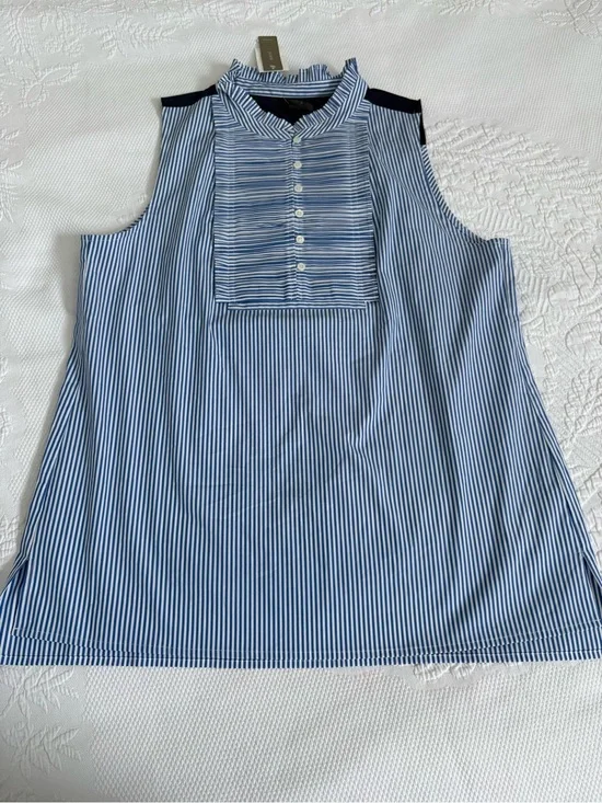 NWT J. Crew sleeveless tunic top blue stripe preppy pleated size 12